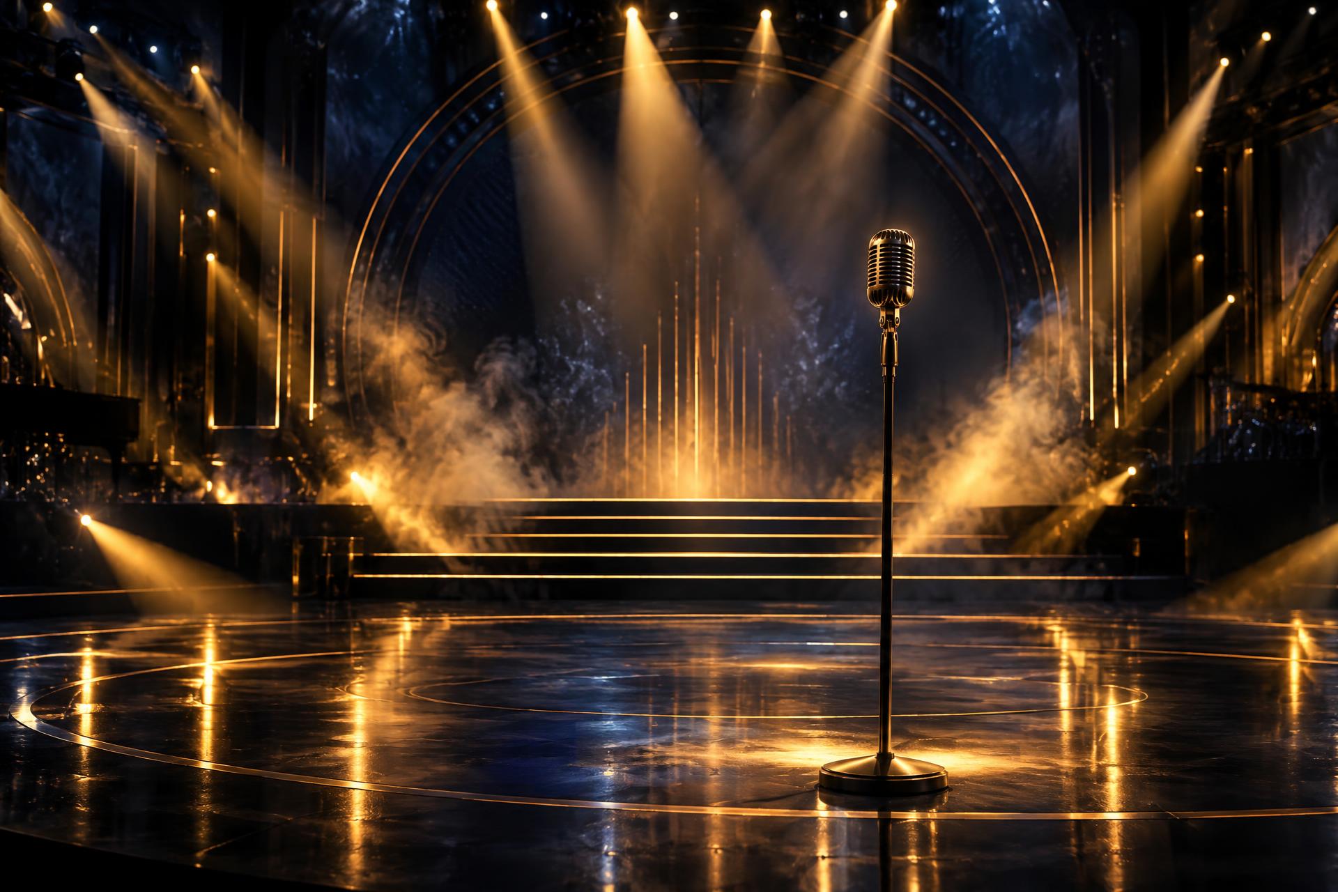 เวทีประกวดร้องเพลง MASINGER THAILAND ในบรรยากาศแสงสีน้ำเงินลึกตัดทอง